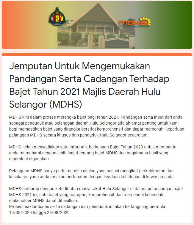 Jemputan Untuk Mengemukakan Pandangan Serta Cadangan Terhadap Bajet Tahun 2021 Majlis Daerah Hulu Selangor Mdhs Portal Rasmi Majlis Daerah Hulu Selangor